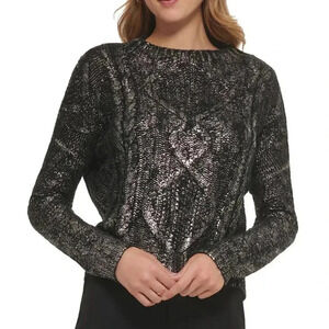 DKNY Metallic Crew Neck Pullover Sweater Black Size Small MSRP$119